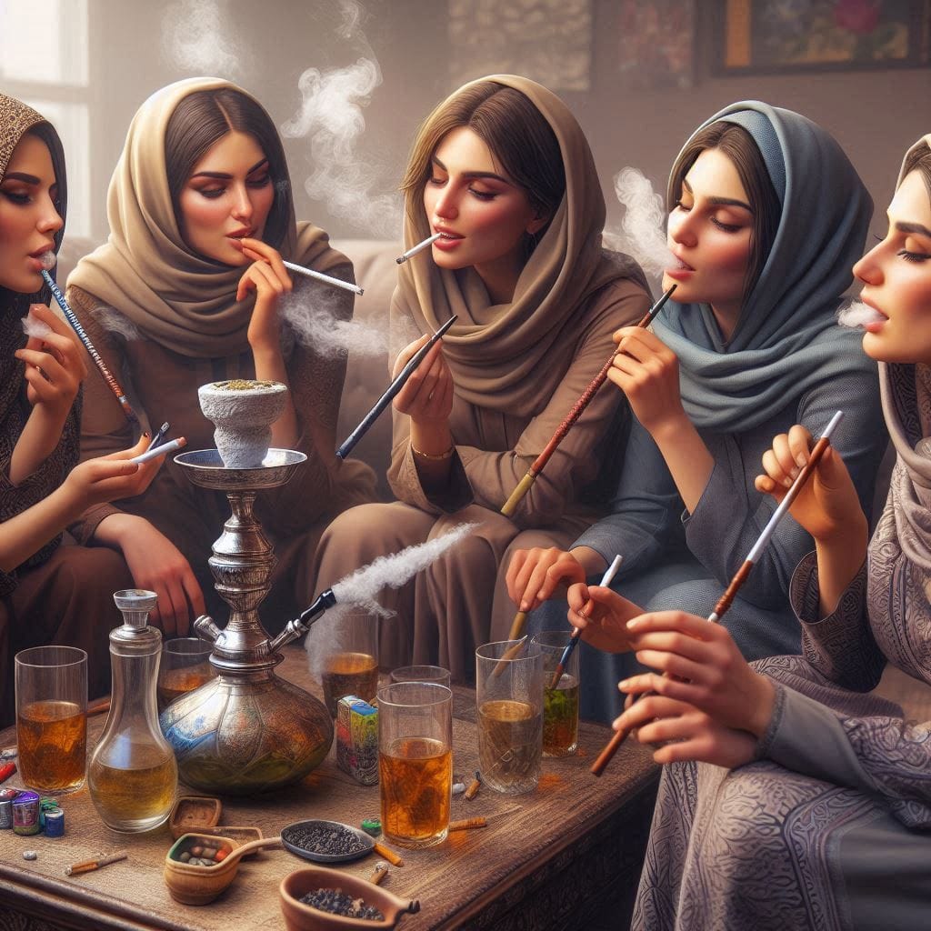 Afghan women smoking.